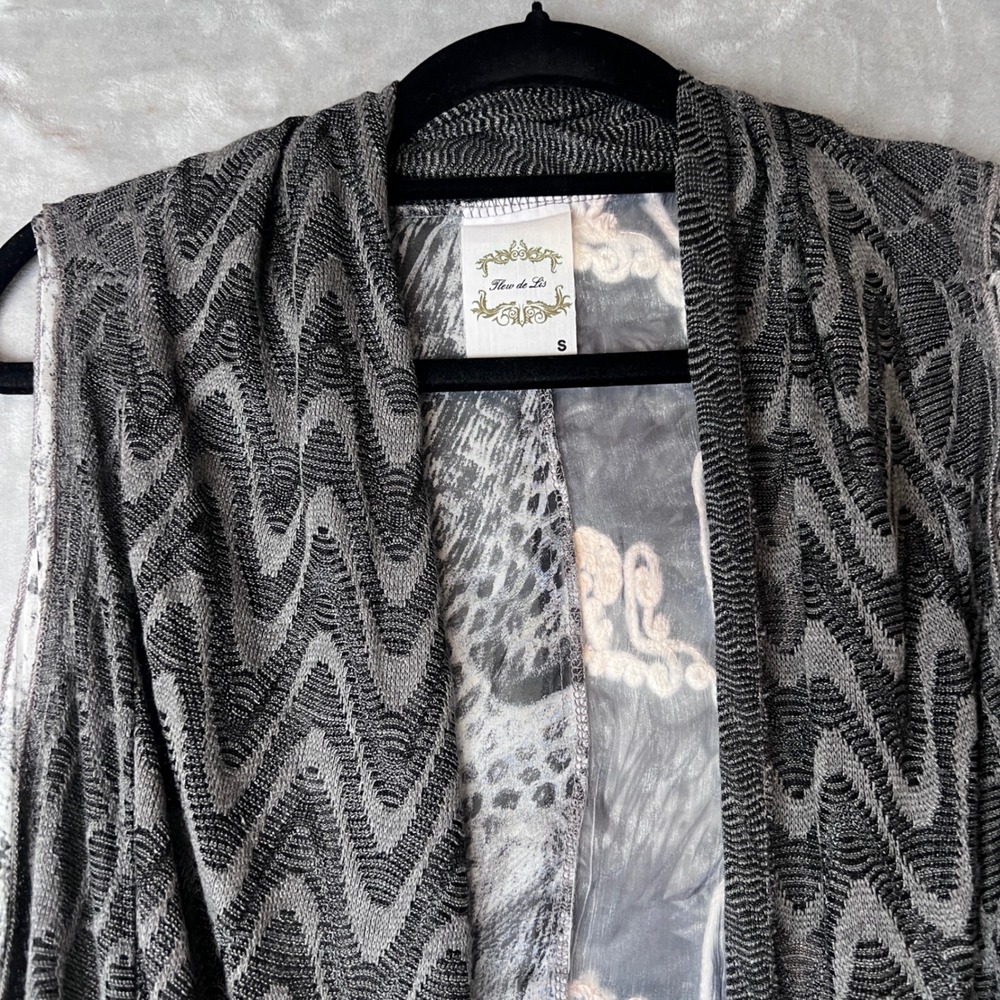 Fleur de Lis Womens Boho Mixed Print Handkerchief Hem Open Front Vest Small - Picture 5 of 10